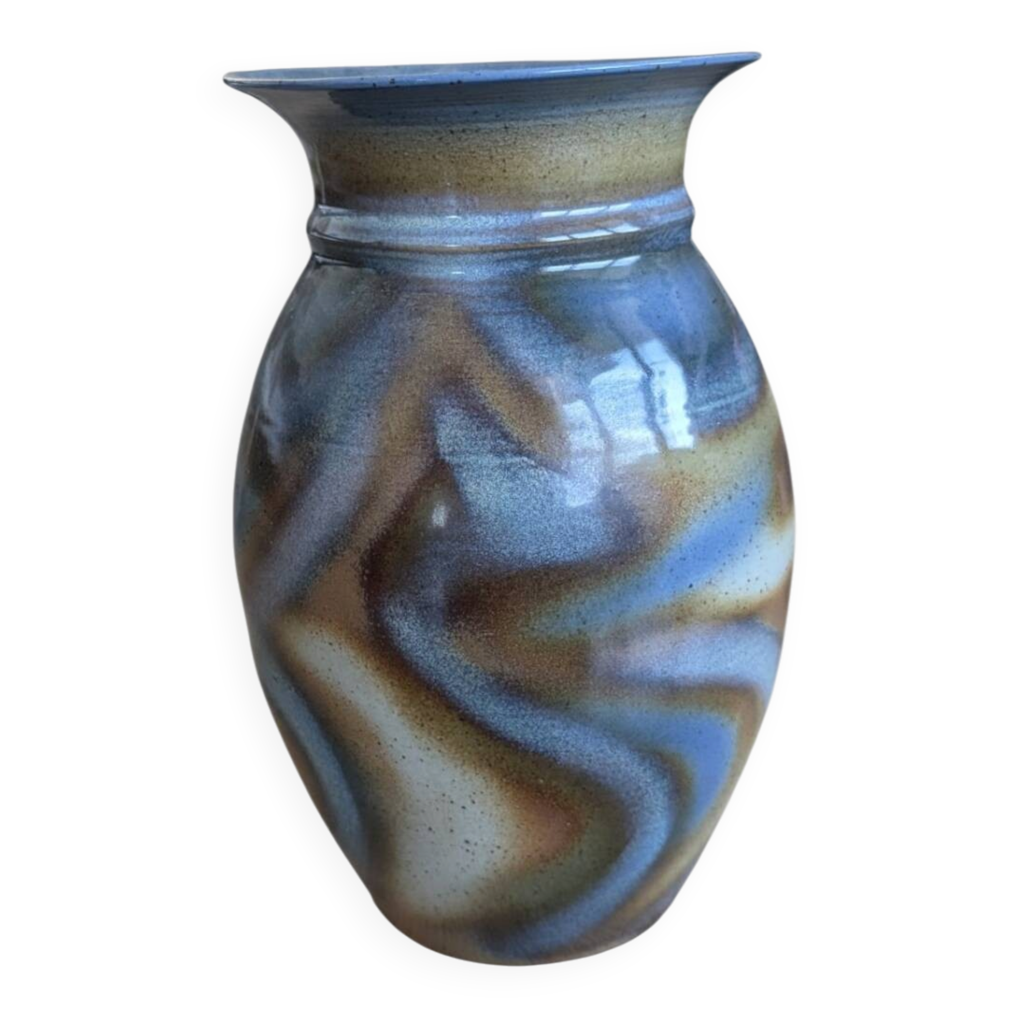 Large glazed stoneware vase signed JM – Jean-Marie Delahaye – 30 cm