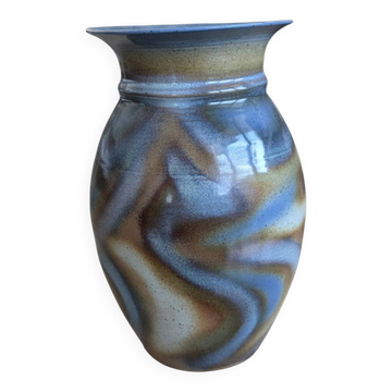 Grand vase en grès émaillé signé JM – Jean-Marie Delahaye – 30 cm
