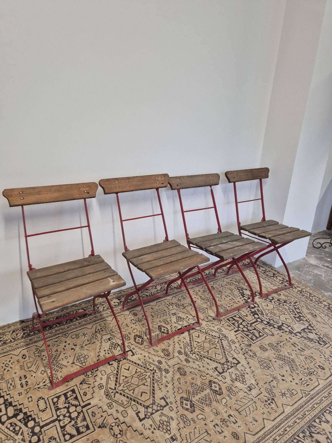 Set of 4 folding chairs for old bistro, guinguette, brasserie