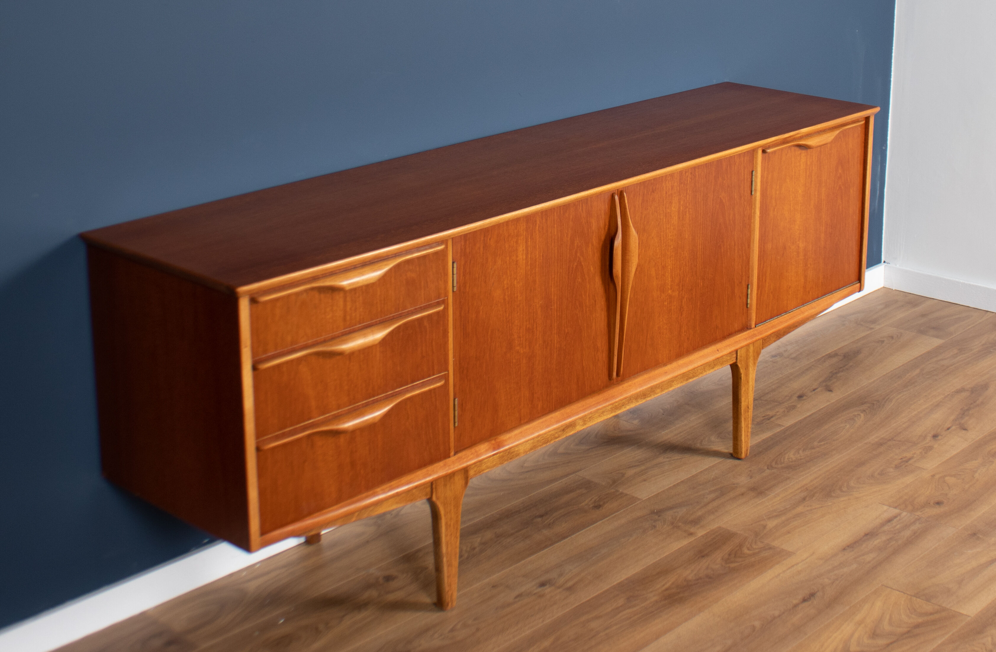 Retro 1960s Teak Jentique Mid Century Sideboard With Folded Handles