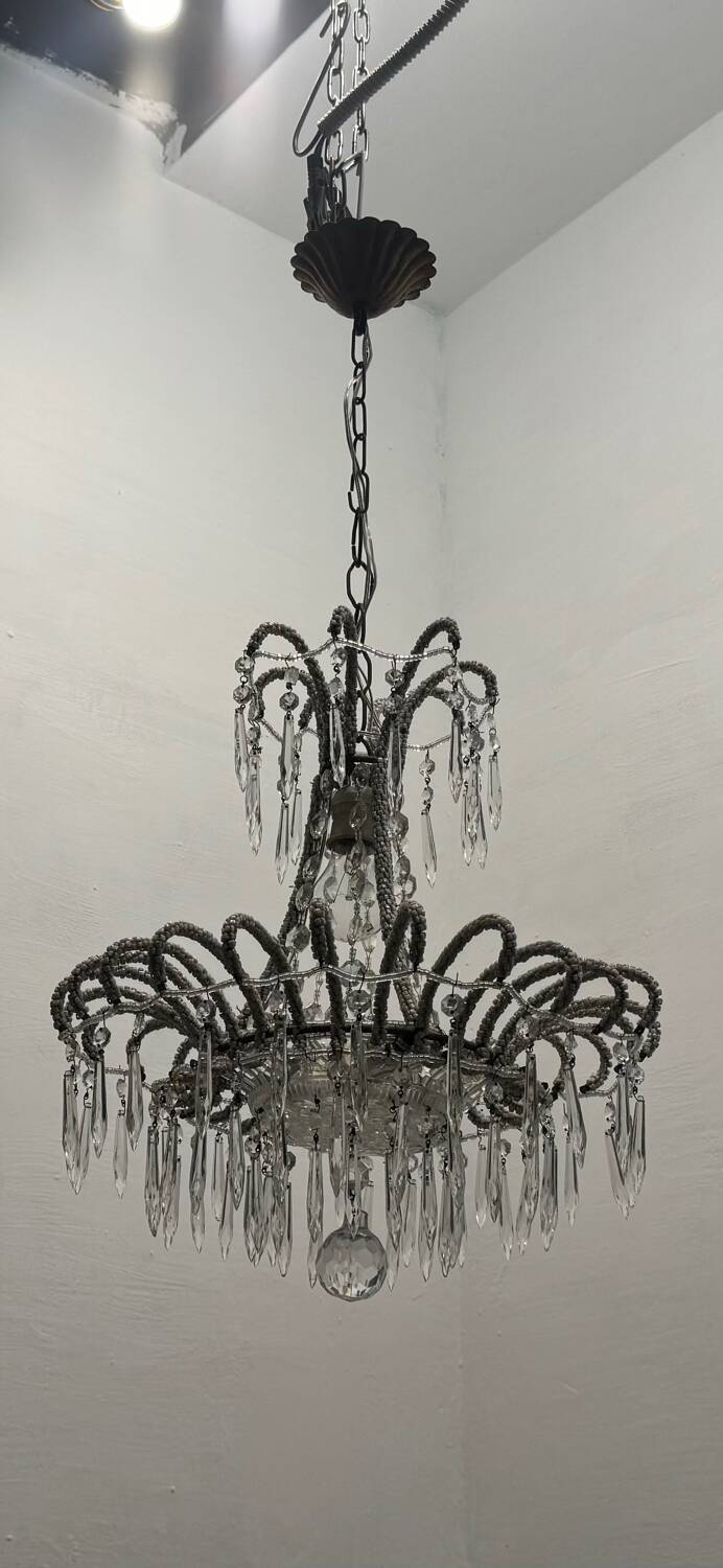 Vintage Italian Crystal Beaded Light Pendant 1960’s