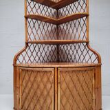 1960s vintage corner rattan bookshelf