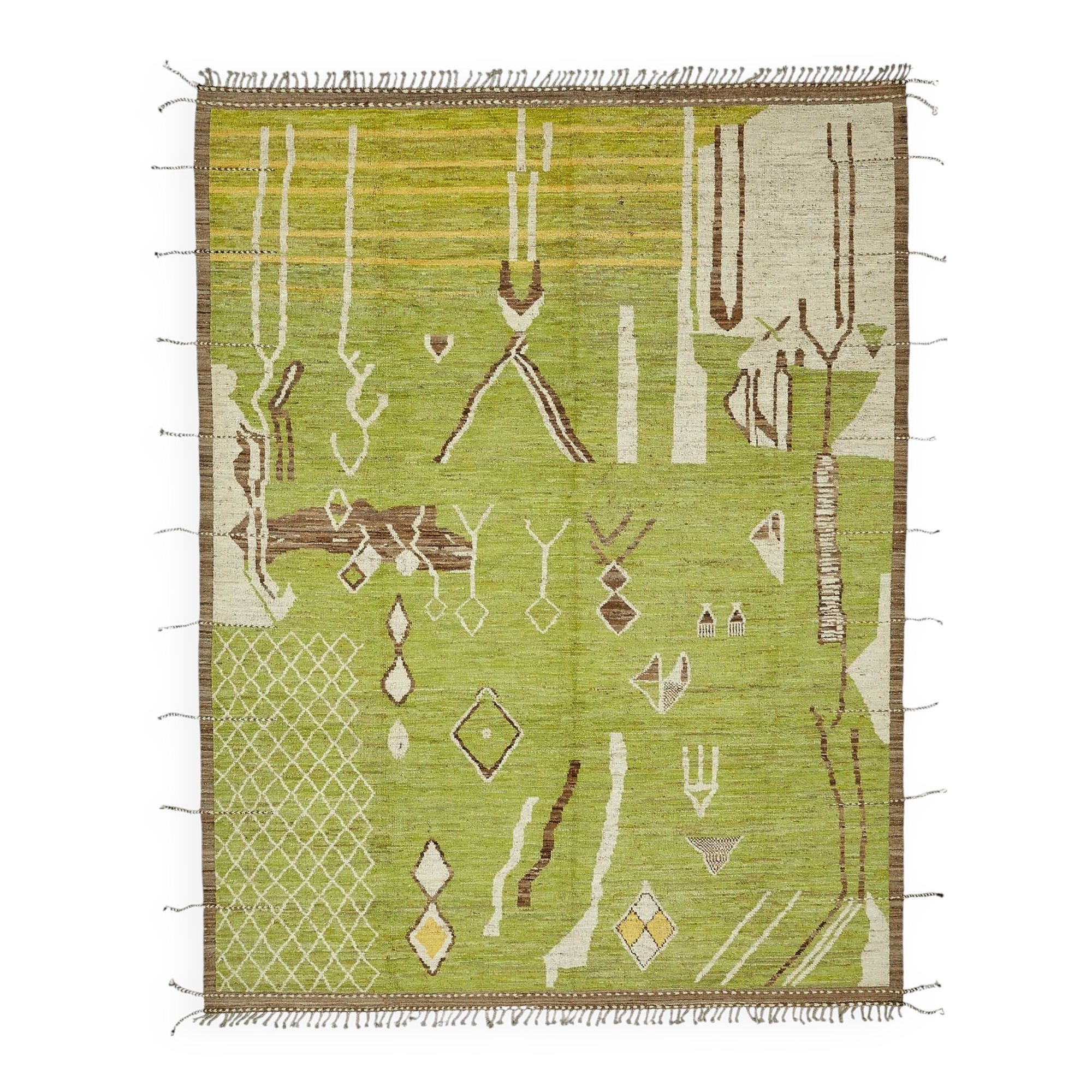 Handmade Turkish One of a Kind 280 cm x 374 cm Green Wool Carpet