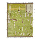 Tapis turc unique fait main en laine verte, 280 cm x 374 cm