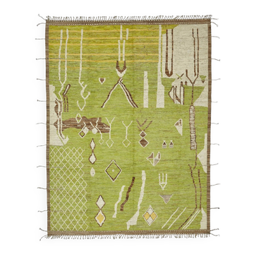 Tapis turc unique fait main en laine verte, 280 cm x 374 cm