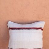 burgundy and white striped cushion in handmade wool