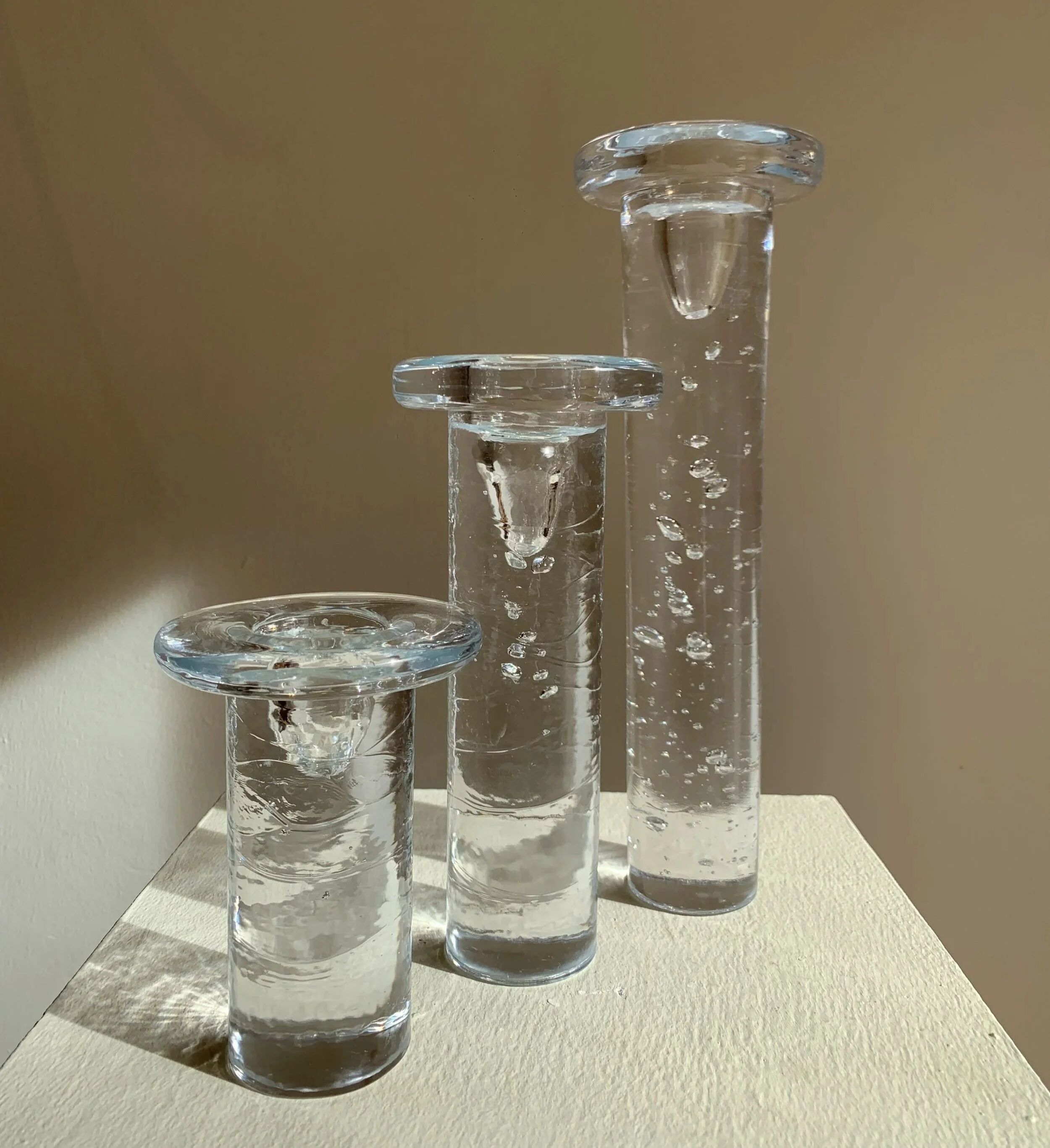 Set of three "Cool" glass candlesticks by Kosta Boda, Sweden, 1999
