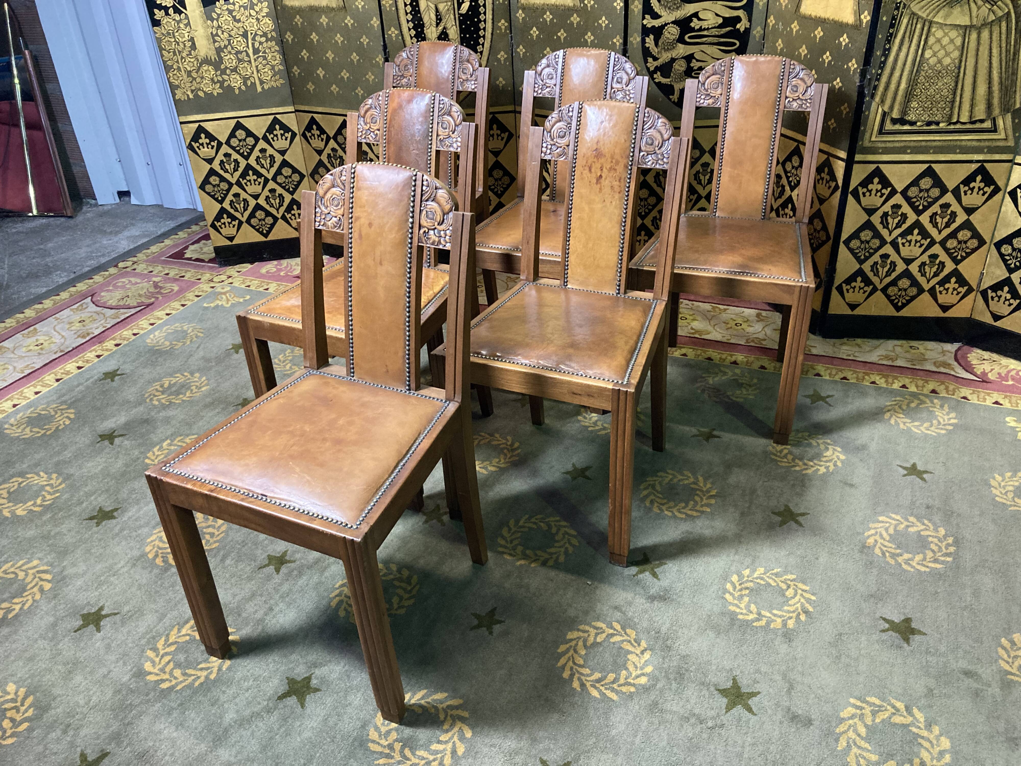 6 art deco chairs leather sitting