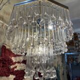 Venini lustre verre florale structure laiton , Italie 1980