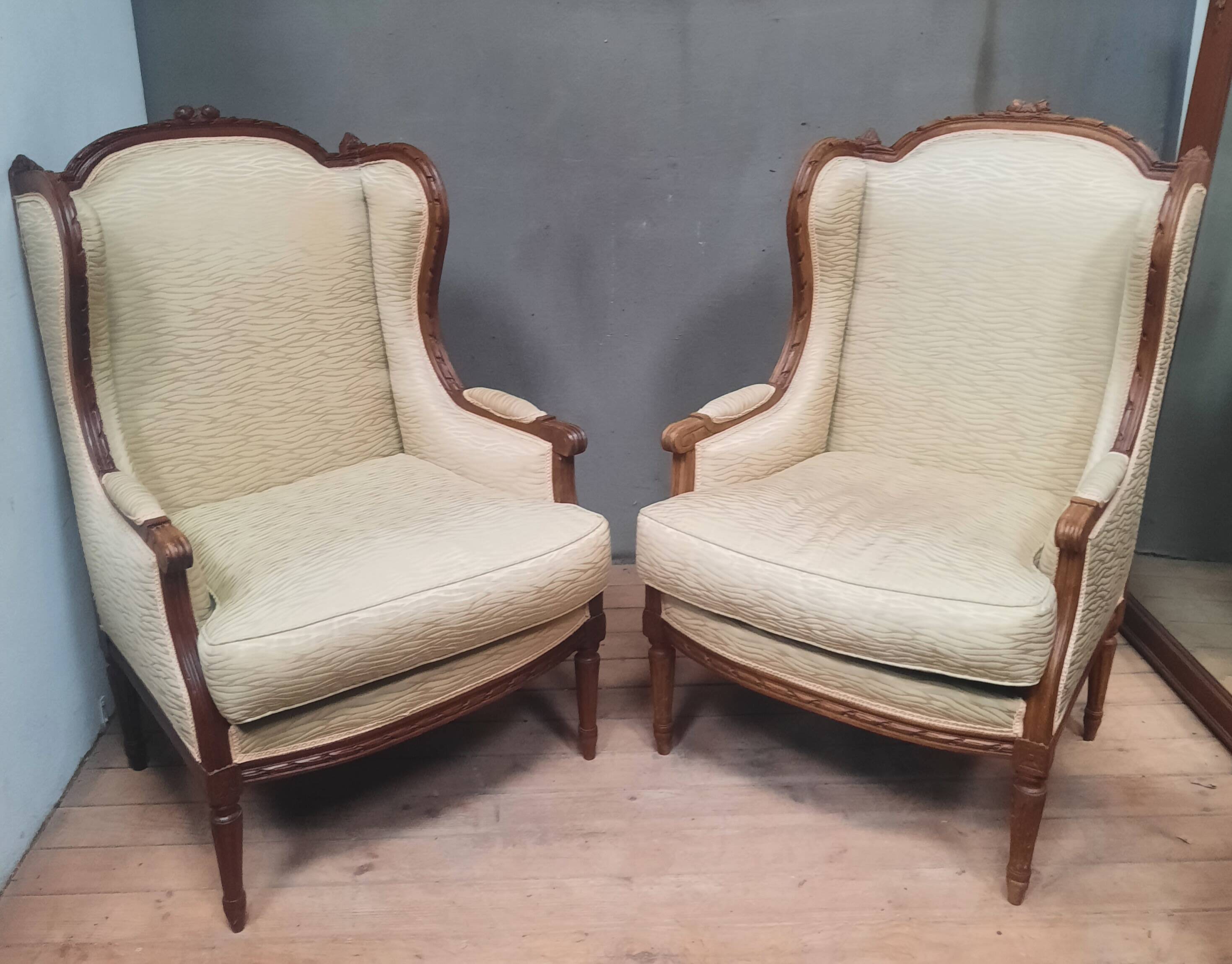 Pair of wingback armchairs in Louis XVI style