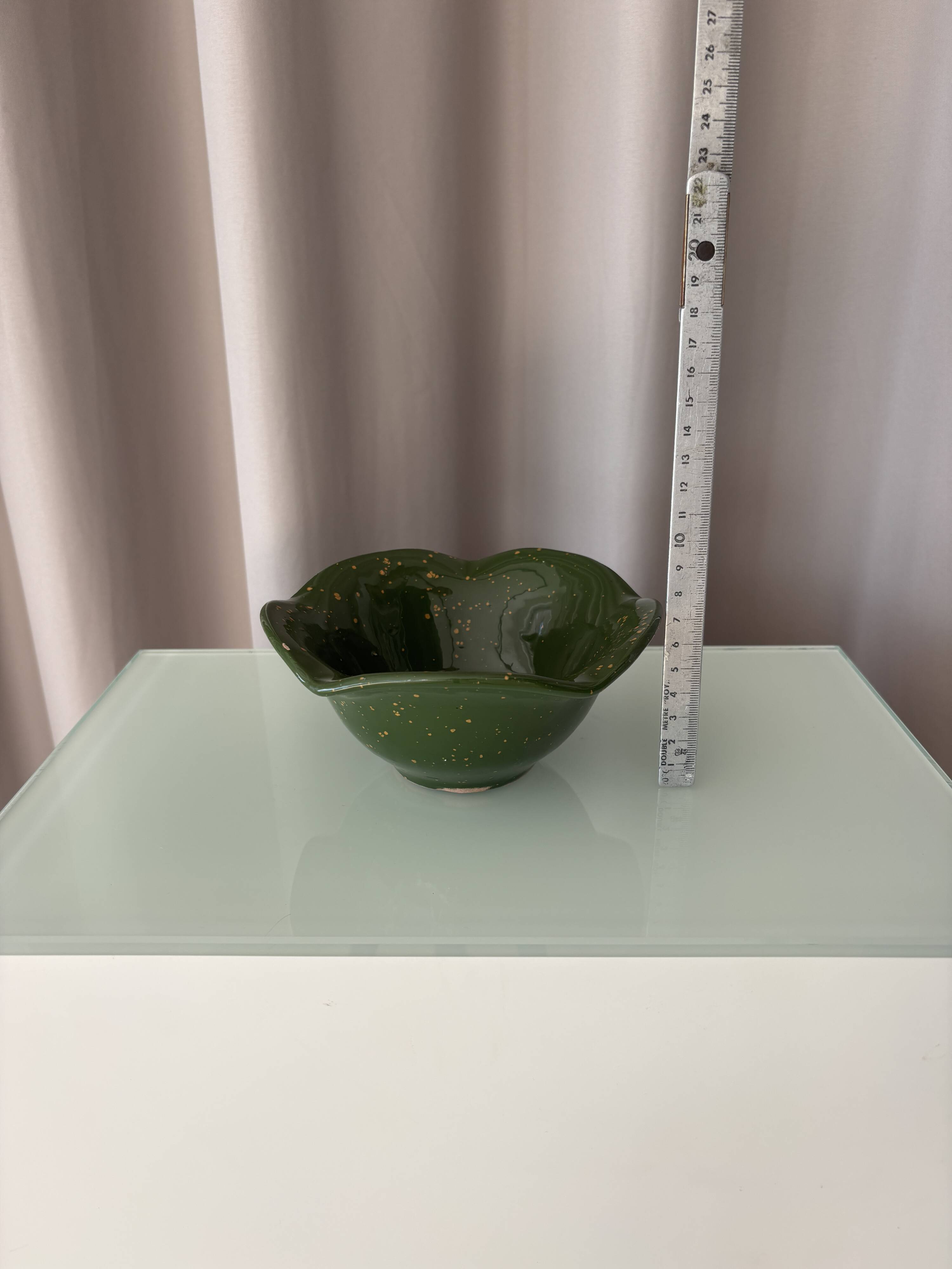 Ensemble de 4 bols en céramique vintage | Vert véritable avec glaçure jaune