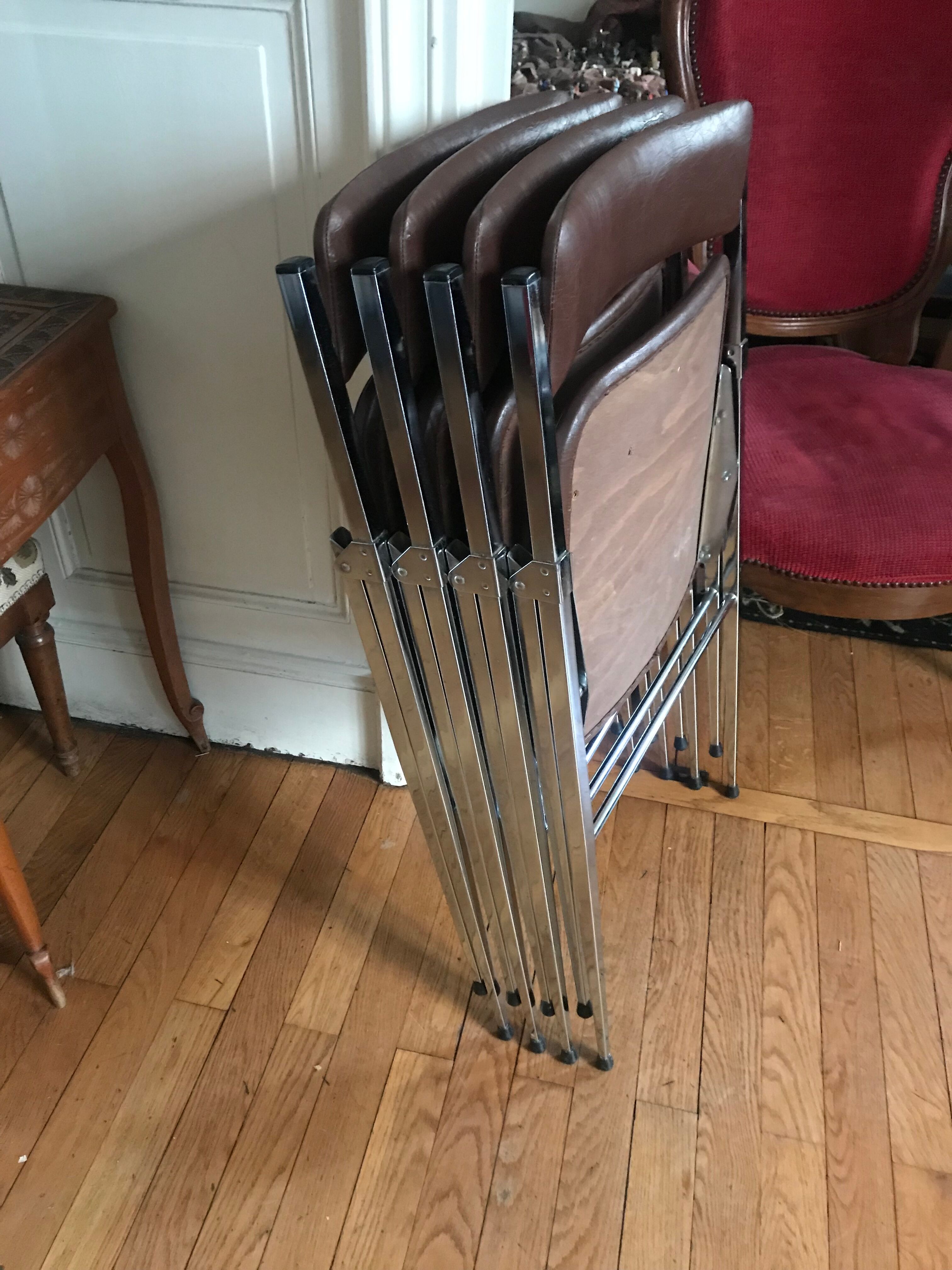 Chrome metal chairs and skaï from the 70s