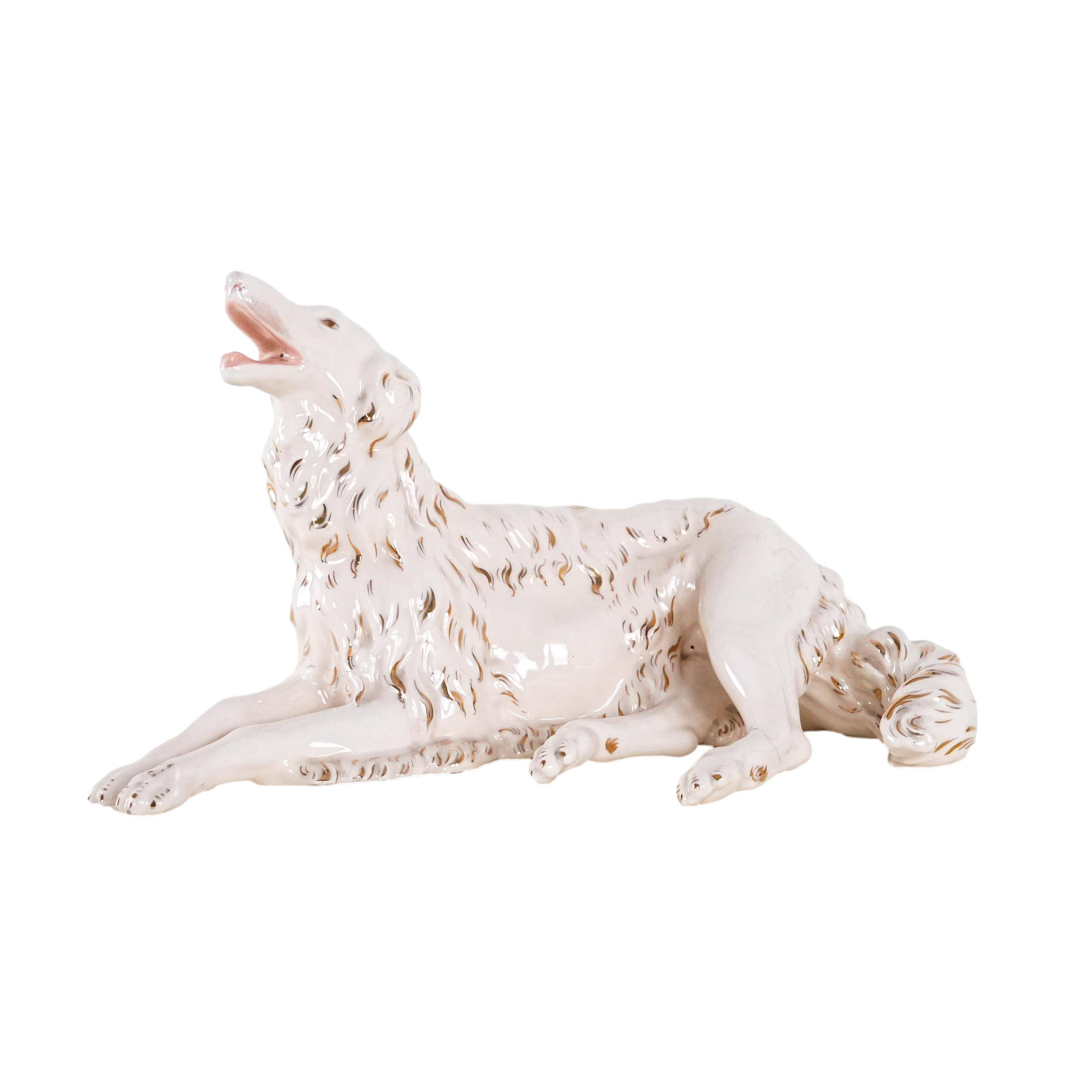 Porcelain figurine of a Borzoi dog, 1960s, made in Europe
