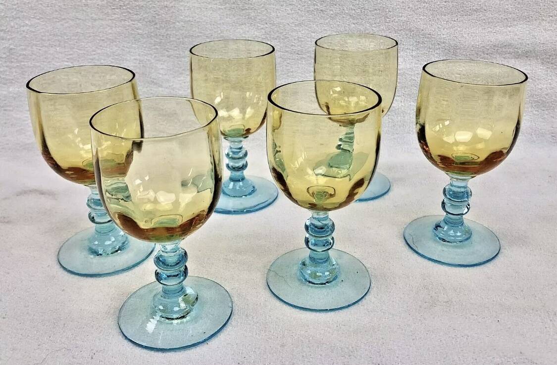 6 old two-tone George Sand wine glasses
