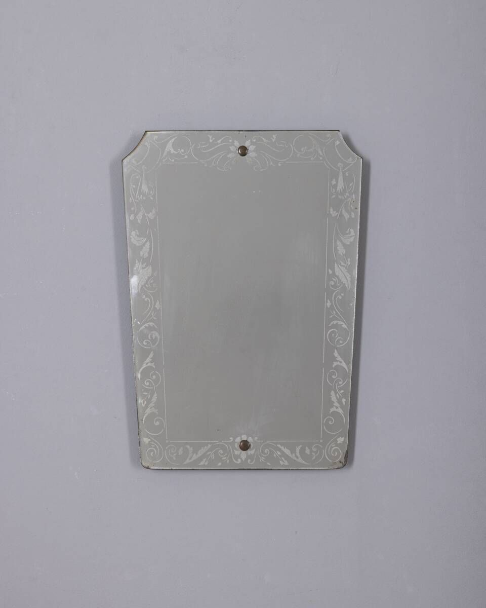 Vintage 1940s Italian design wall mirror with decorated glass