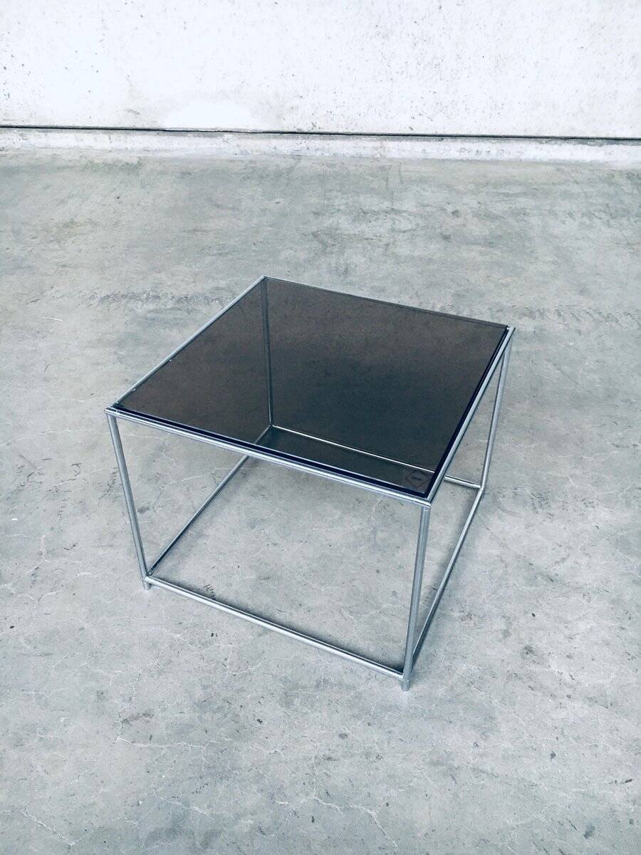 Sleek Design Metal & Fumé Glass Square Side Table, 1970s