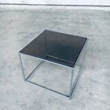 Sleek Design Metal & Fumé Glass Square Side Table, 1970s
