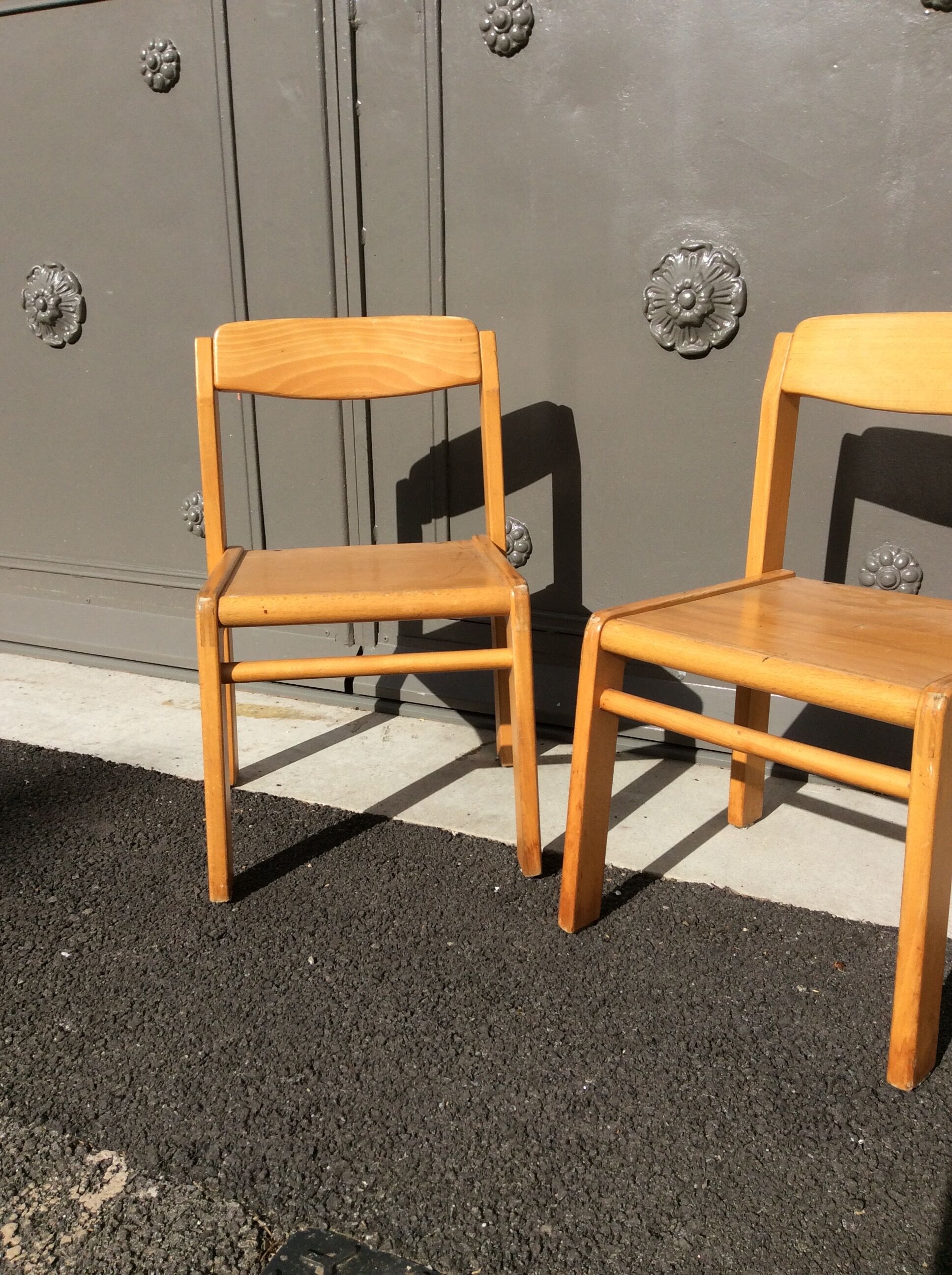Kindergarten chair vintage metal wood, 70s