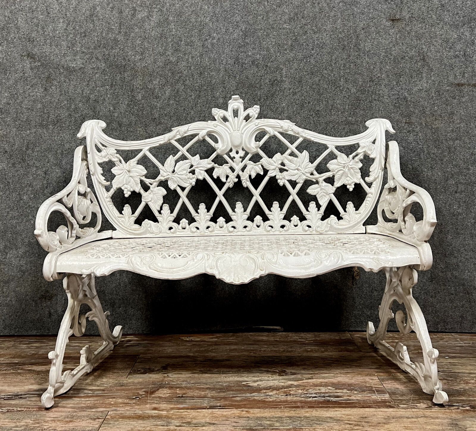 Garden bench Louis XV Baroque style in lacquered cast iron circa 1950