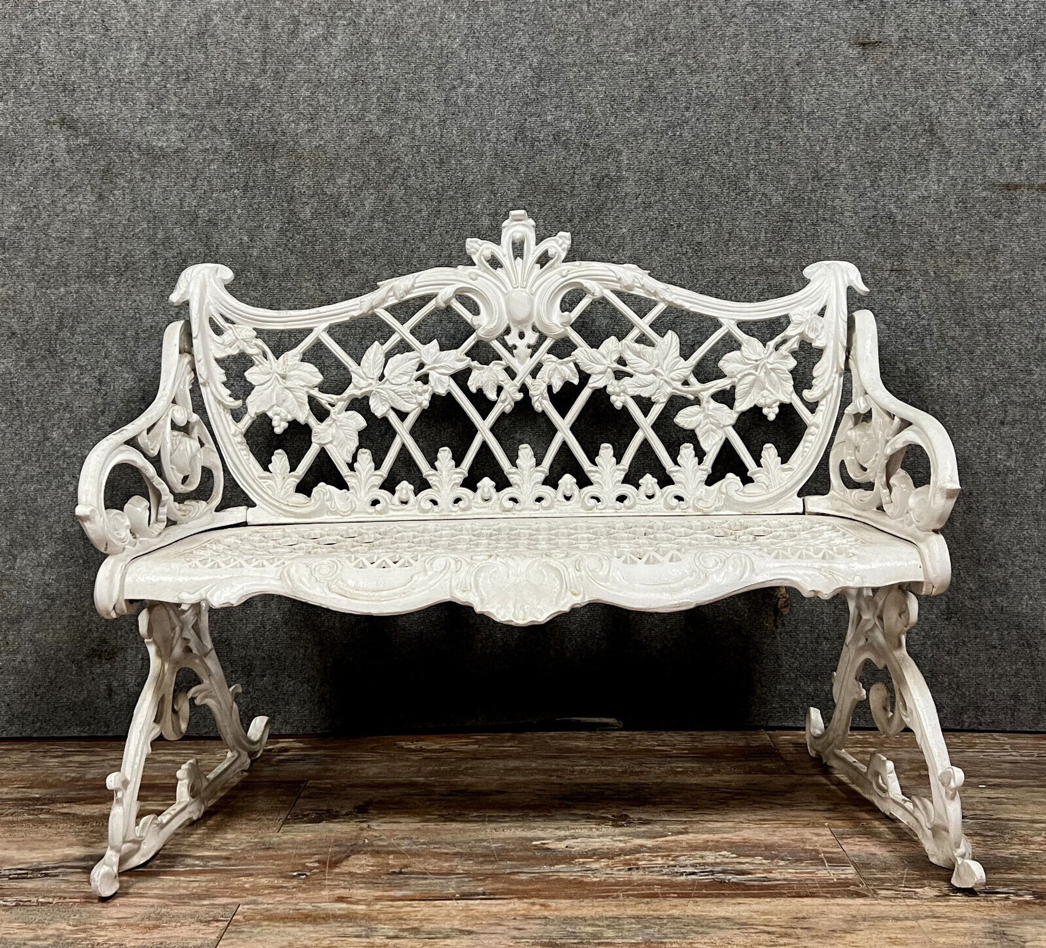 Garden bench Louis XV Baroque style in lacquered cast iron circa 1950