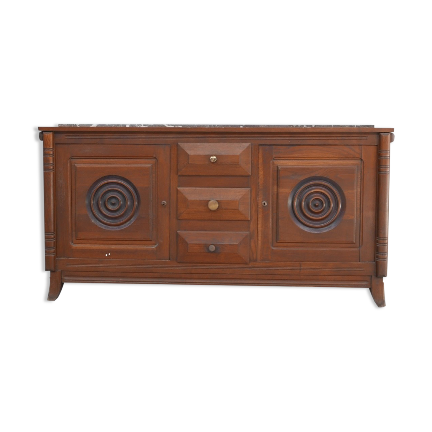 Dudouyt Style French Art Deco Oak and Marble Sideboard