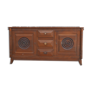 Dudouyt Style French Art Deco Oak and Marble Sideboard