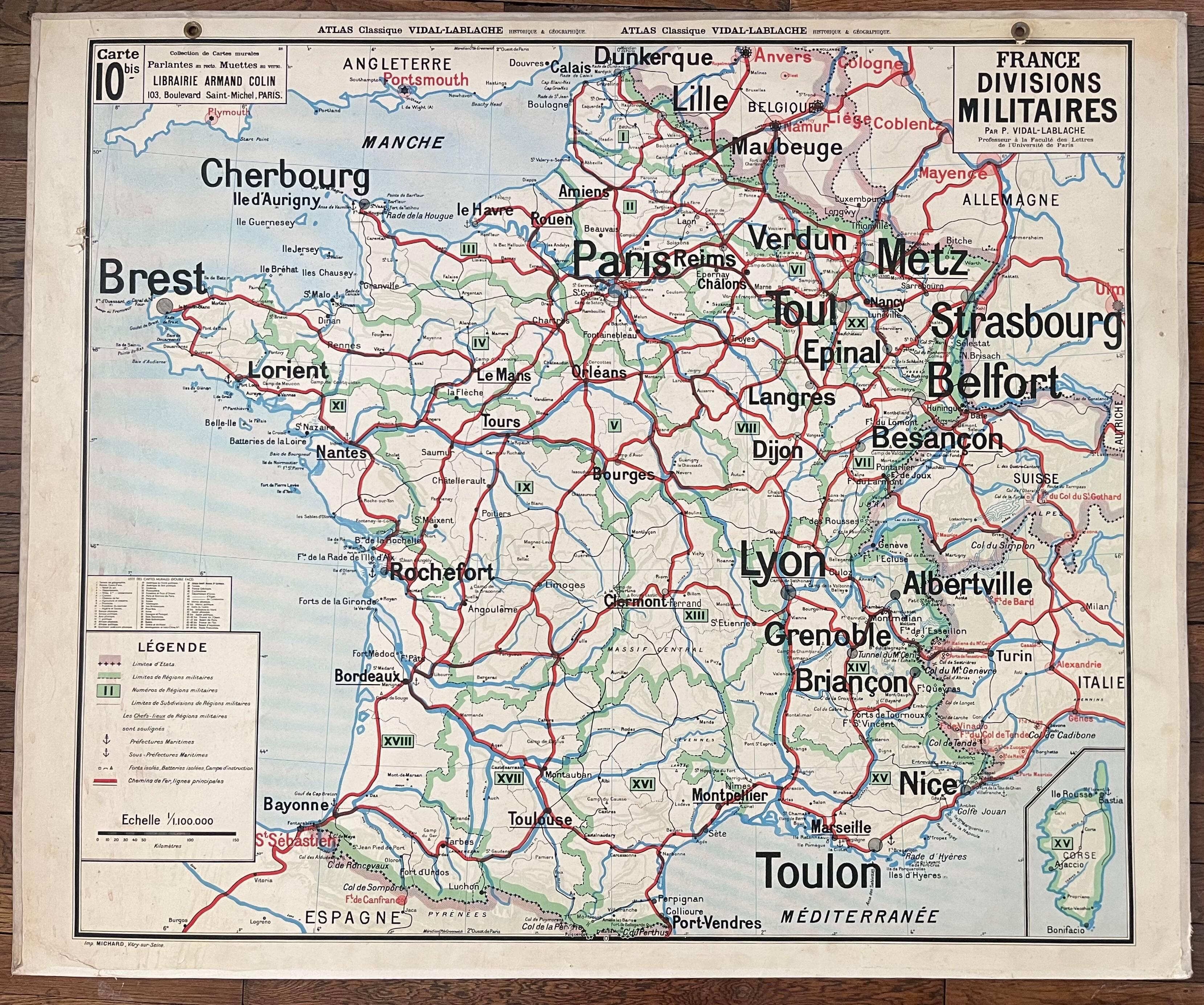 Old school map Vidal-Lablache 10, T26, 1930 - Military divisions