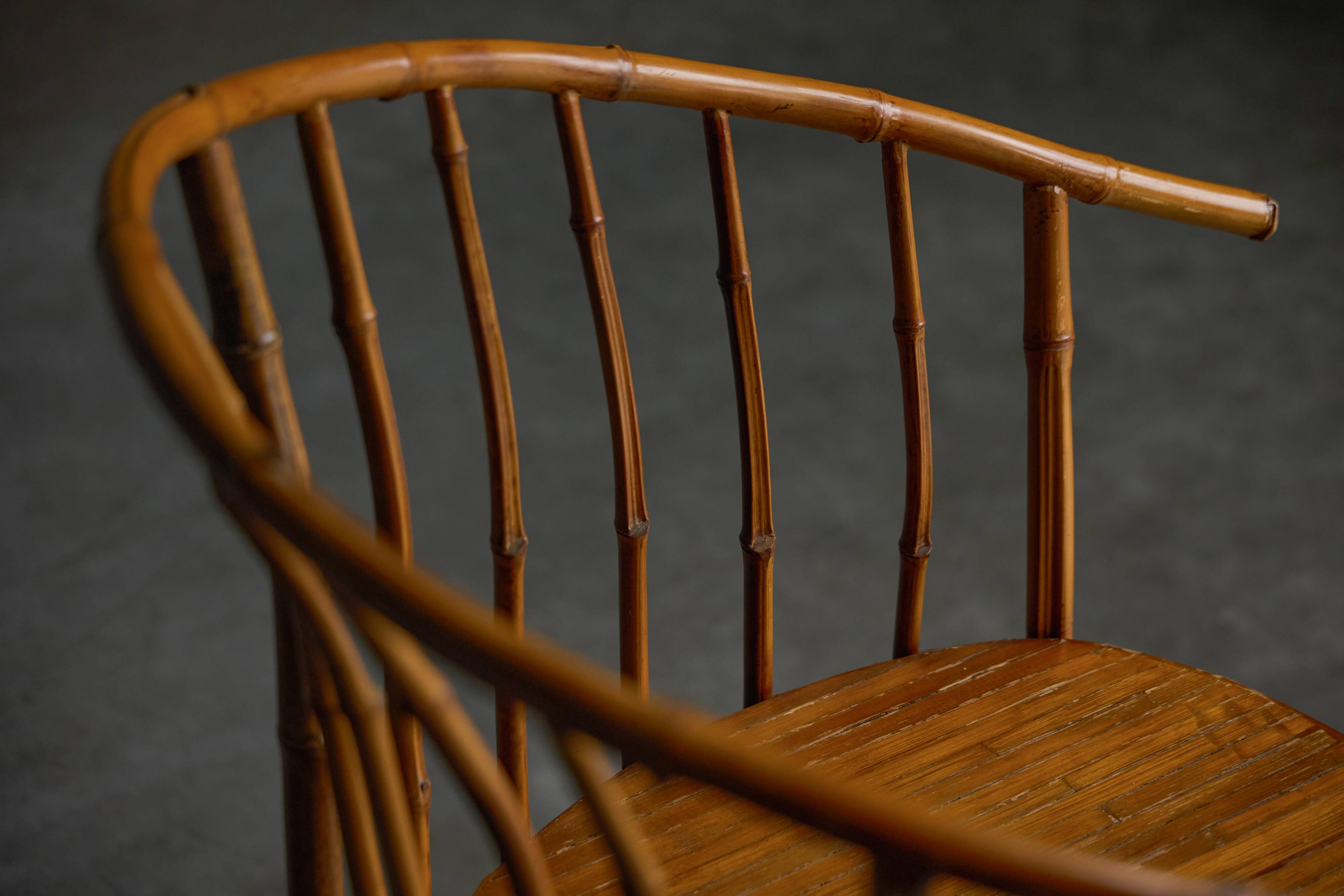 Rustic Wabi Sabi Bamboo Armchairs, France, 1970s