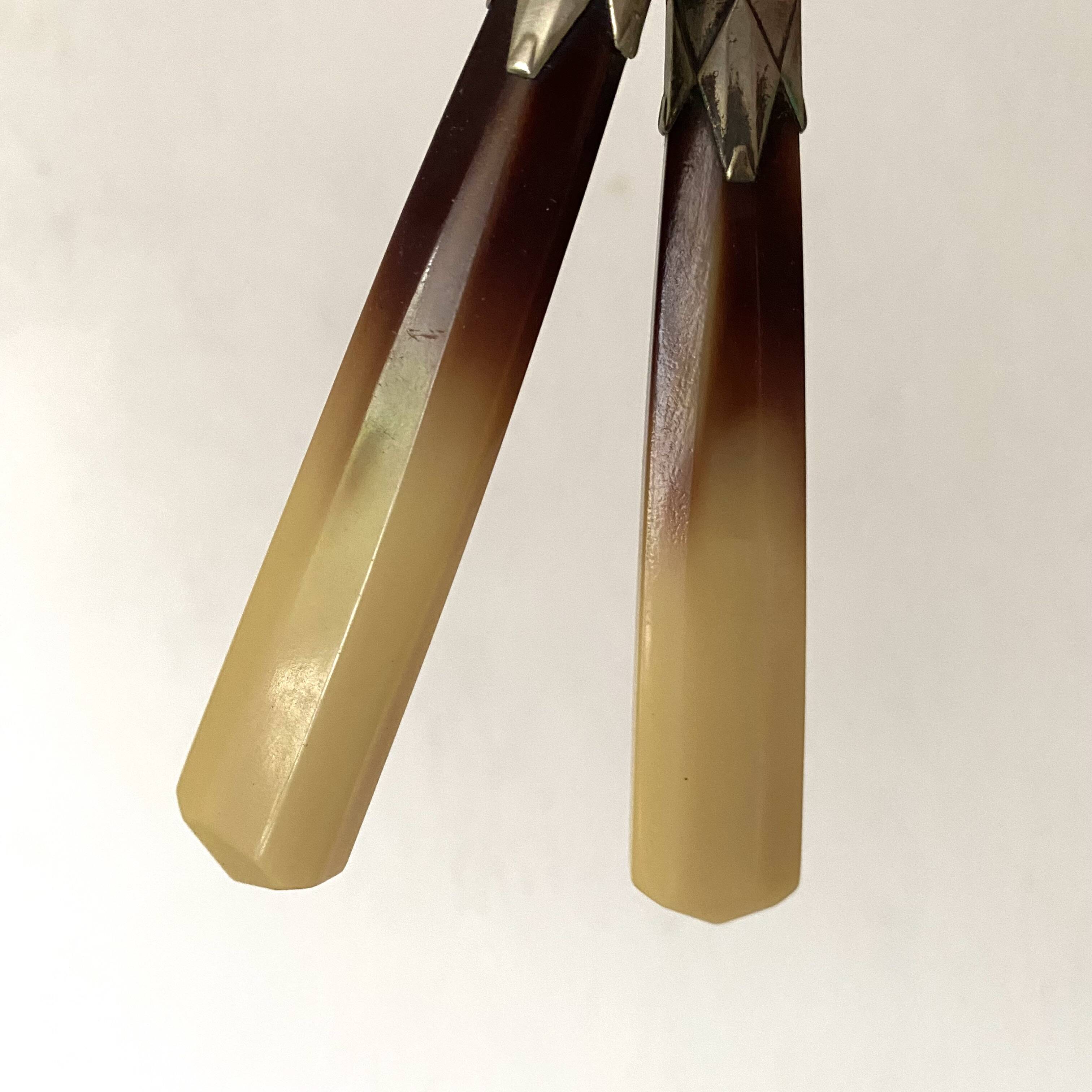 Antique silver plated and horn salad servers