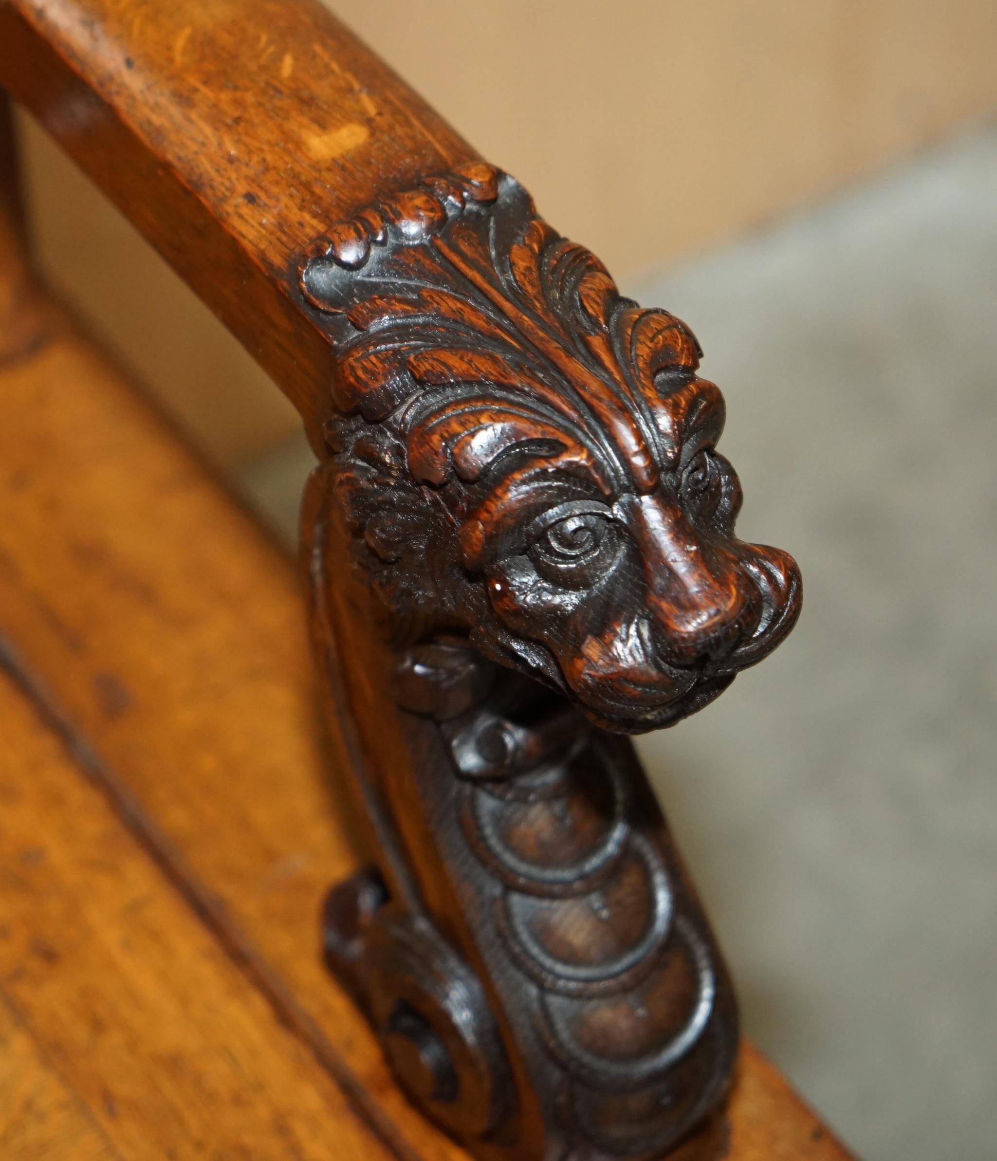 Victorian Antique Bacon Bench in Carved Walnut by Hampton & Sons