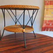 Mid century rattan and iron 2-level coffee or wine table, 1960s