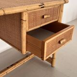 Italian Bamboo and Rattan Desk or Vanity with two Drawers, 1970s