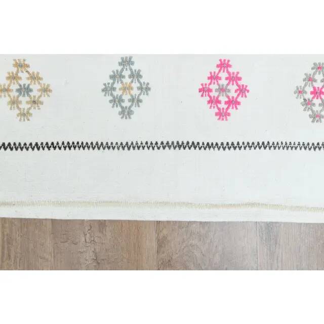 1970s Vintage Turkish Handmade Wool Cotton Beige Kilim Runner Rug 66x207