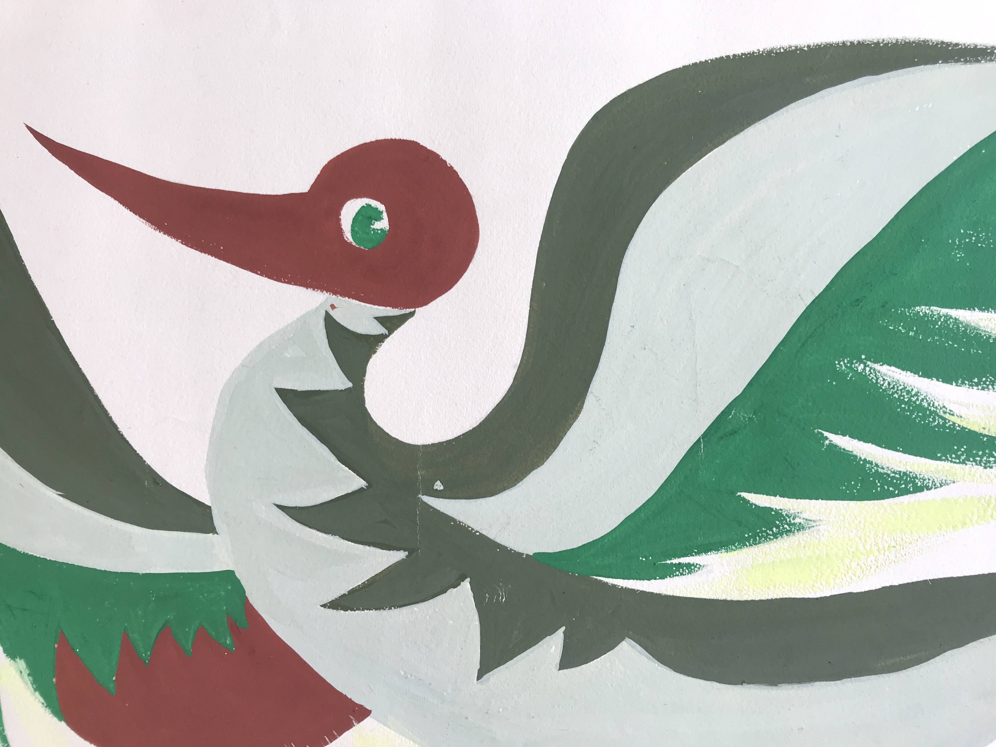 International art deco ornithological exhibition. Original poster painted in gouache.