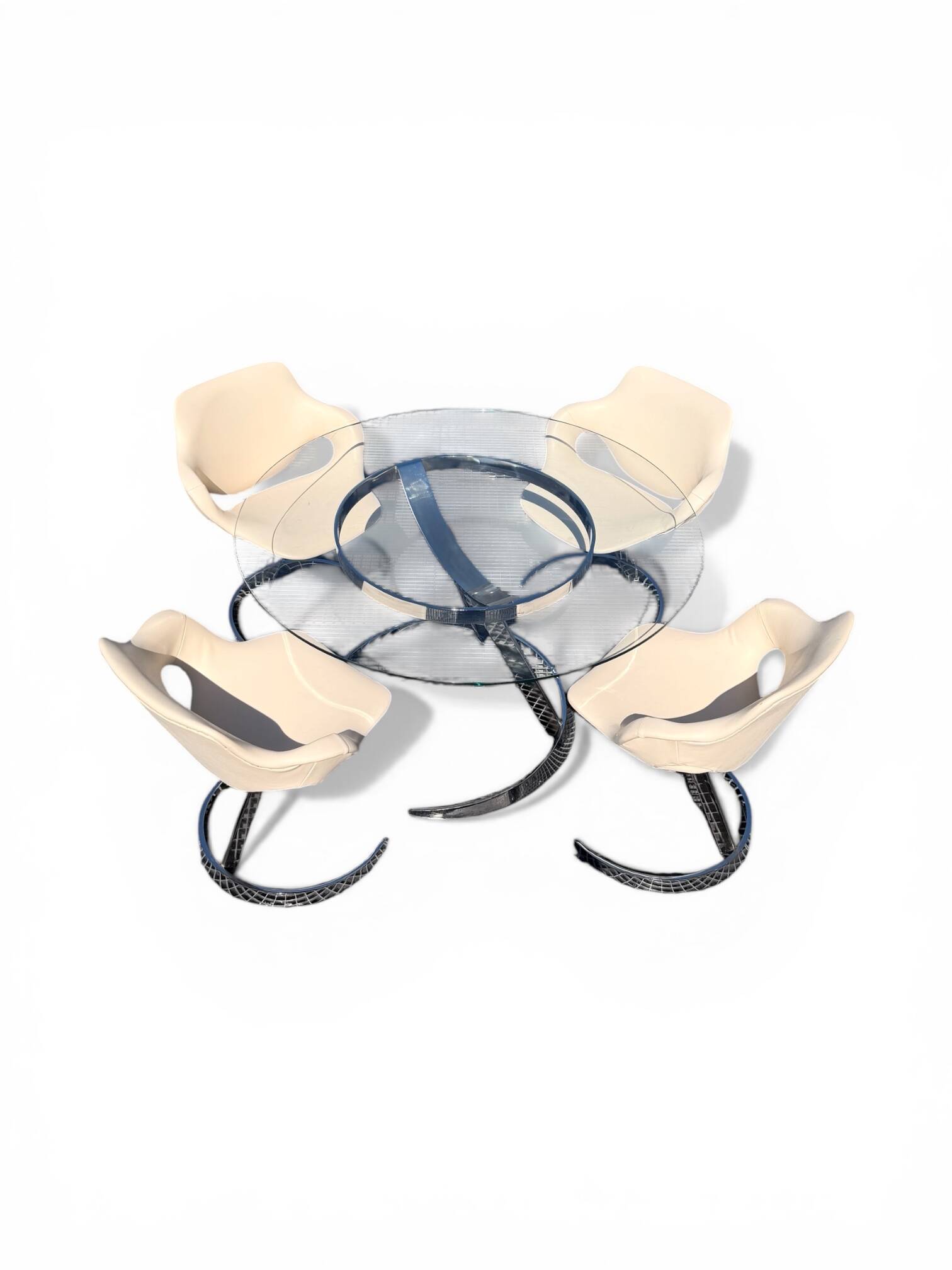 Ensemble Euro Steel International Space Age : Table Verre & 4 Chaises