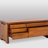 Pierre Chapo. Low chest of drawers in blond elm. Circa 1970.