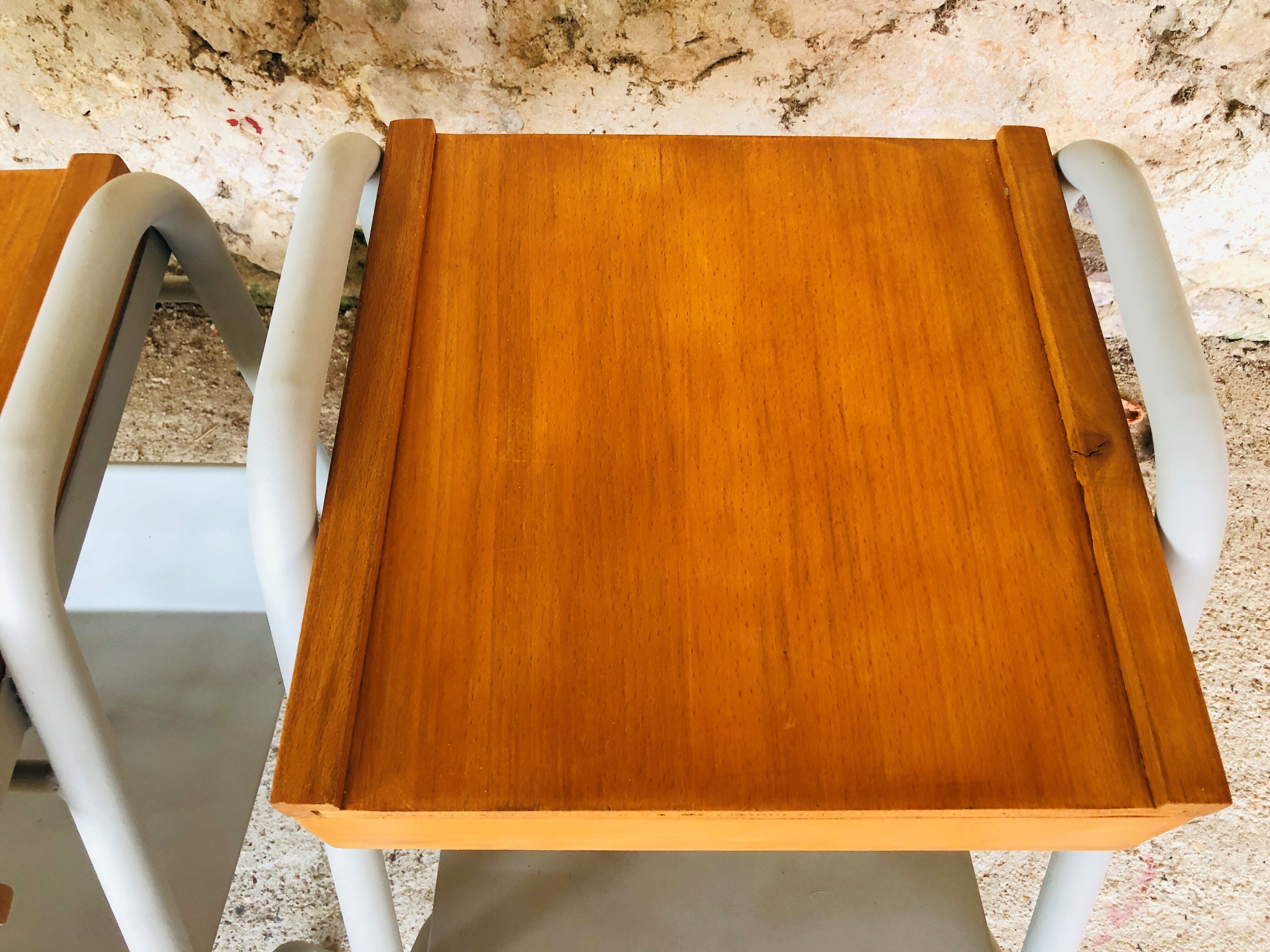 Pair of wooden and metal bedsides 50/60