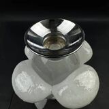 Daum France candle holder in frosted crystal and chrome-plated metal frame, height 15 cm