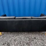 Danish vintage 3 setaer black leather sofa, 1970s