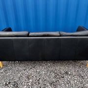Danish vintage 3 setaer black leather sofa, 1970s