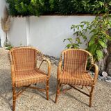 Pair of vintage rattan armchairs 1960