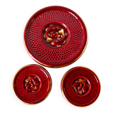 Superb set of coasters and coasters with fish pattern in burgundy art dec ceramic