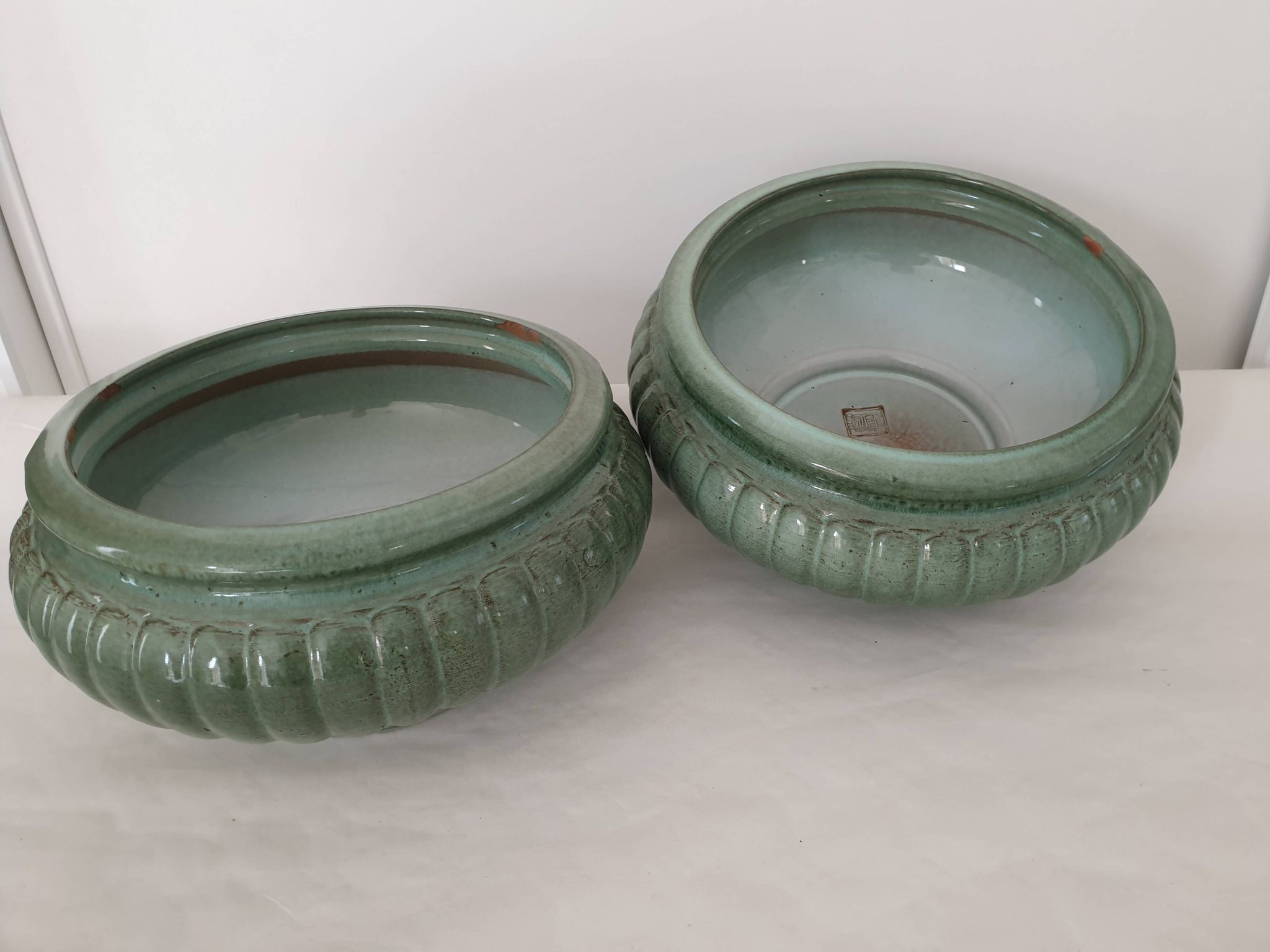 Set of 2 ceramic planters (plant pots) signed GPA made in France