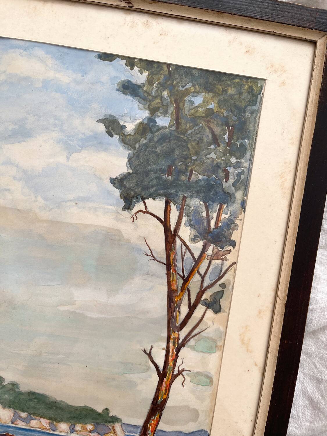 Old watercolor seaside landscape signed A. Brun