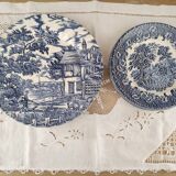 Set of 4 dinner plates and 4 dessert plates in blue English earthenware