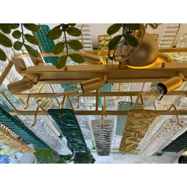 Monumental Rectangular Strip Listelli Murano Glass Chandelier by Simoeng