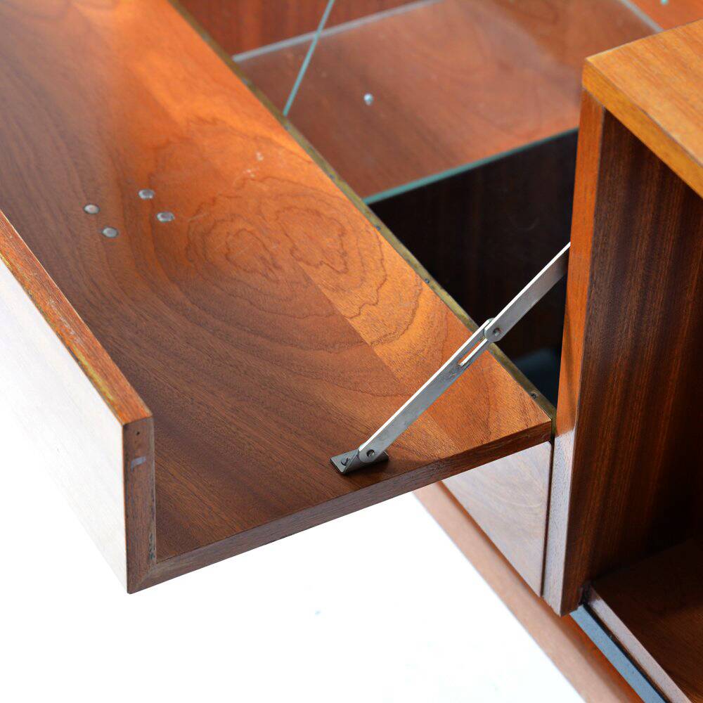 Bar Sideboard On Wheels In Mahagony & Brass, Czechoslovakia 1970