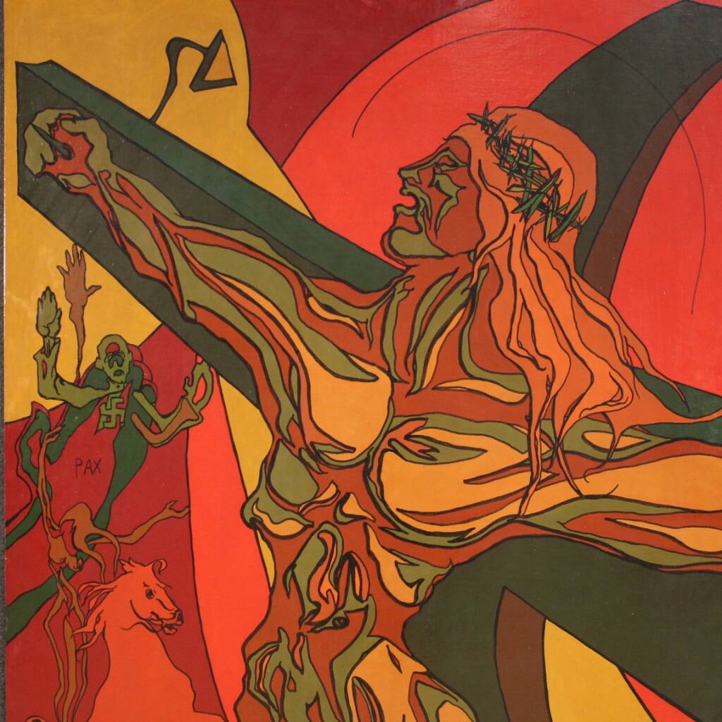 Surrealist Italian painting Crucifixion from the 20th century