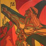 Surrealist Italian painting Crucifixion from the 20th century