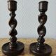 Pair of twisted wood candlesticks (Barley twist)